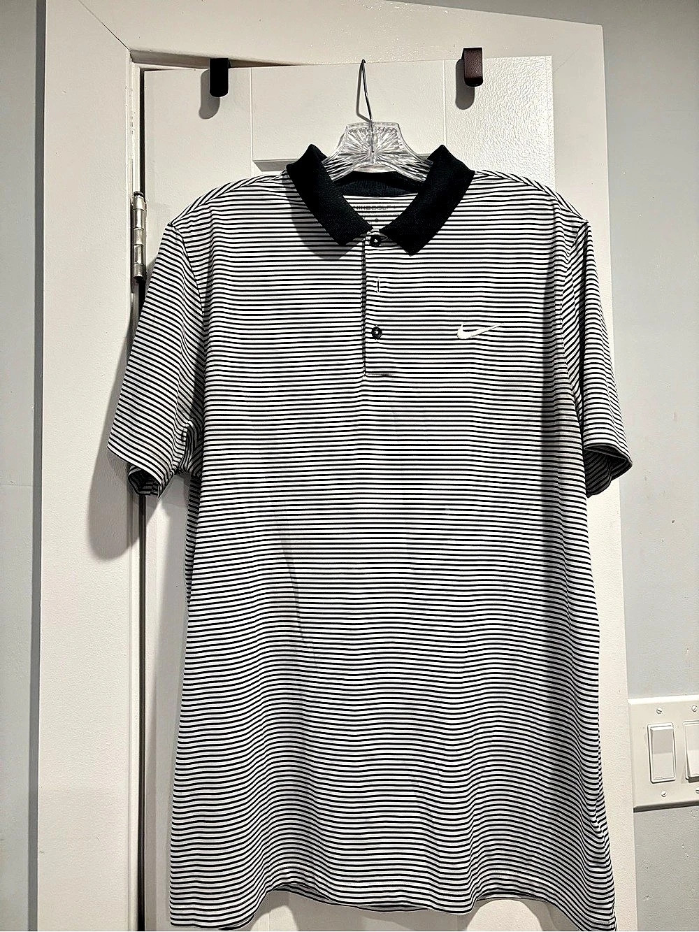 Nike Dri-FIT Victory Striped Golf Polo Black & White